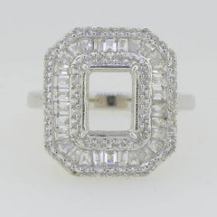 Sterling Silver Semi Mount Ring Setting Emerald OCT 9X7mm White Topaz - Syzjewelry