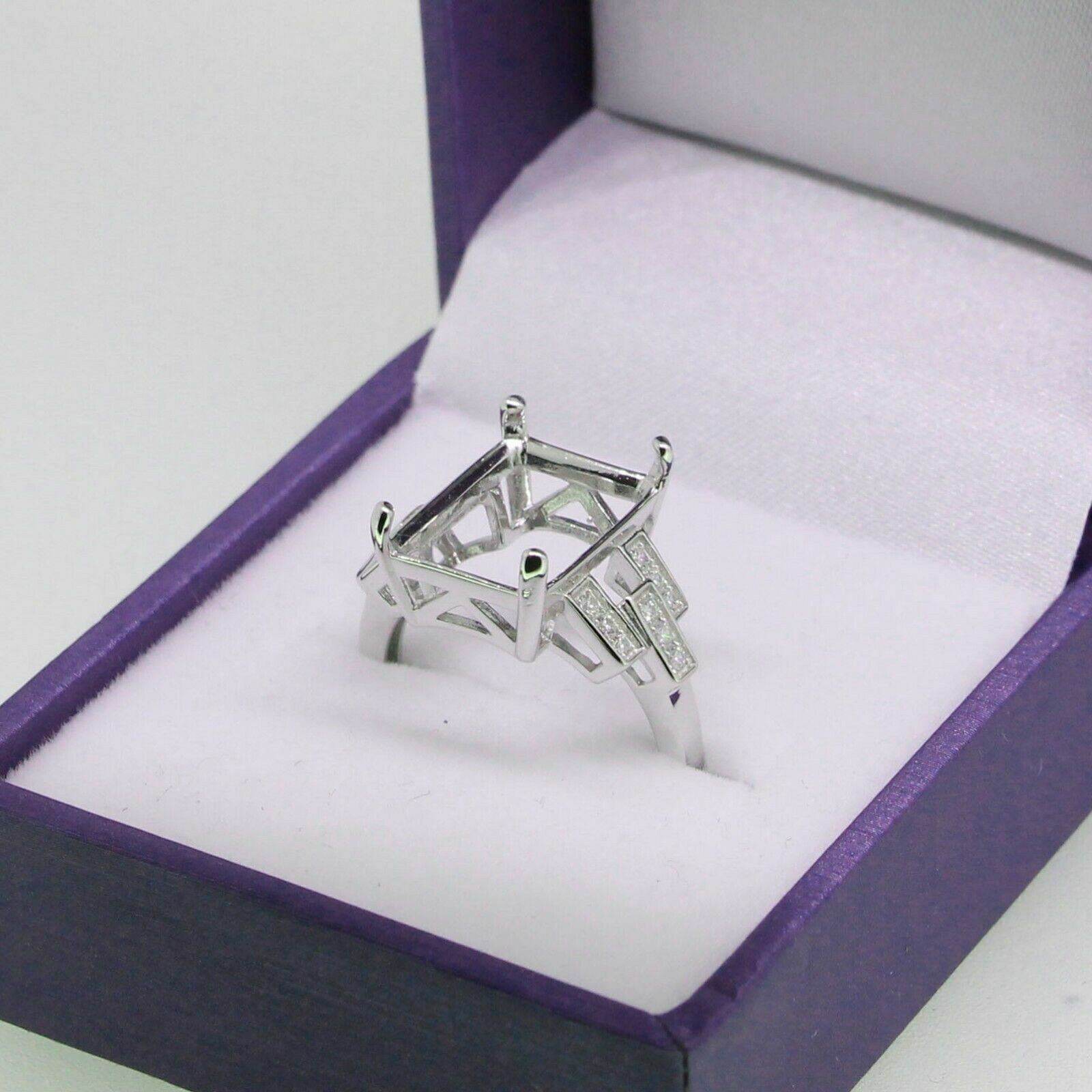 Sterling Silver Semi Mount Ring Setting Emerald Oct 14x10mm White Topaz - Syzjewelry