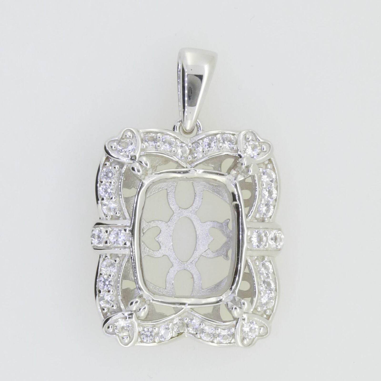 14K White Gold Semi Mount Pendant Setting Cushion CU 12X10mm Solid - Syzjewelry