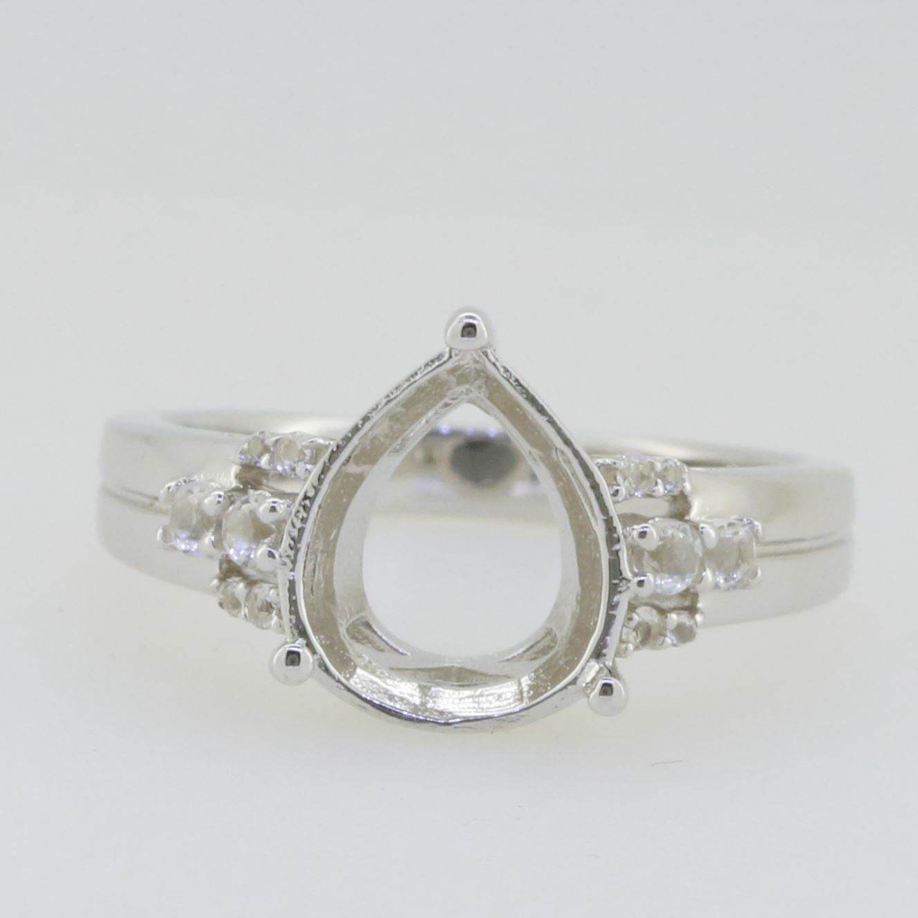 Sterling Silver Semi Mount Ring Setting Pear PE 11X9mm White Topaz - Syzjewelry