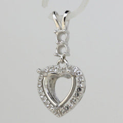 Sterling Silver Semi Mount Pendant Setting Heart HT 10x10mm RD 3.5mm White Topaz - Syzjewelry