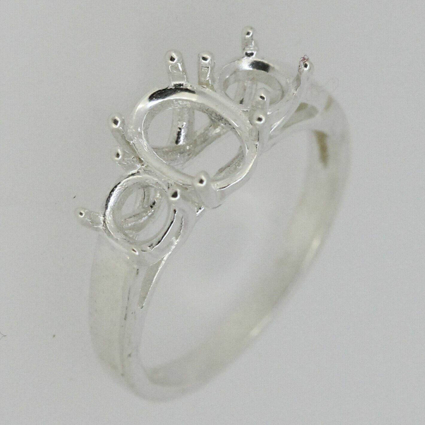 Sterling Silver Semi Mount Ring Setting OV 8x6mm RD 5x5mm 3 Stone Trellis - Syzjewelry