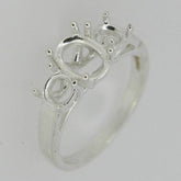 Sterling Silver Semi Mount Ring Setting OV 8x6mm RD 5x5mm 3 Stone Trellis - Syzjewelry