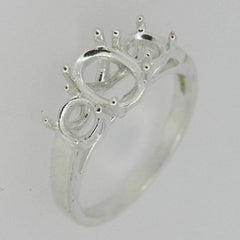 Sterling Silver Semi Mount Ring Setting OV 8x6mm RD 5x5mm 3 Stone Trellis - Syzjewelry