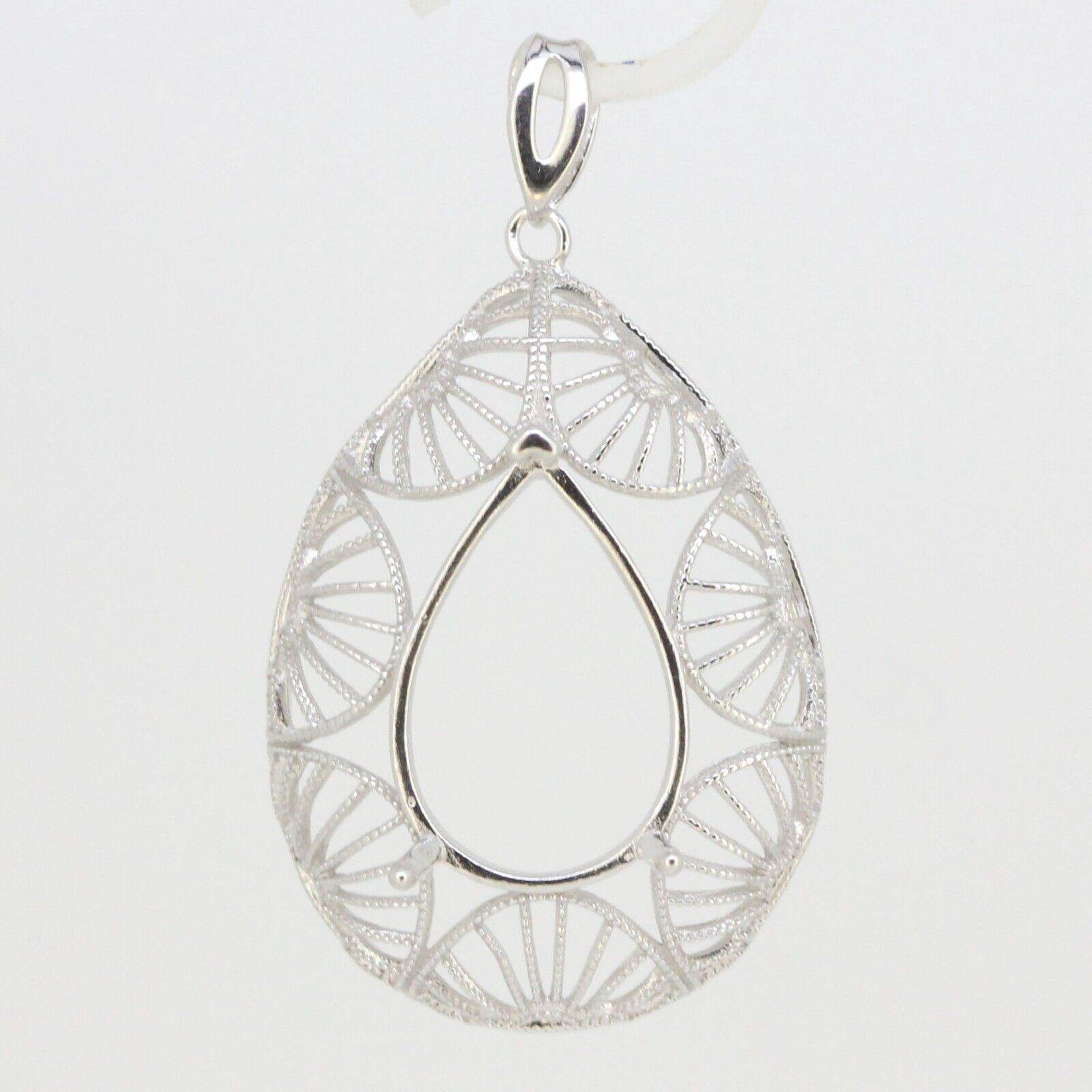 14K Yellow Gold Semi Mount Pendant Setting Pear Shape PE 18x13mm Filigree - Syzjewelry