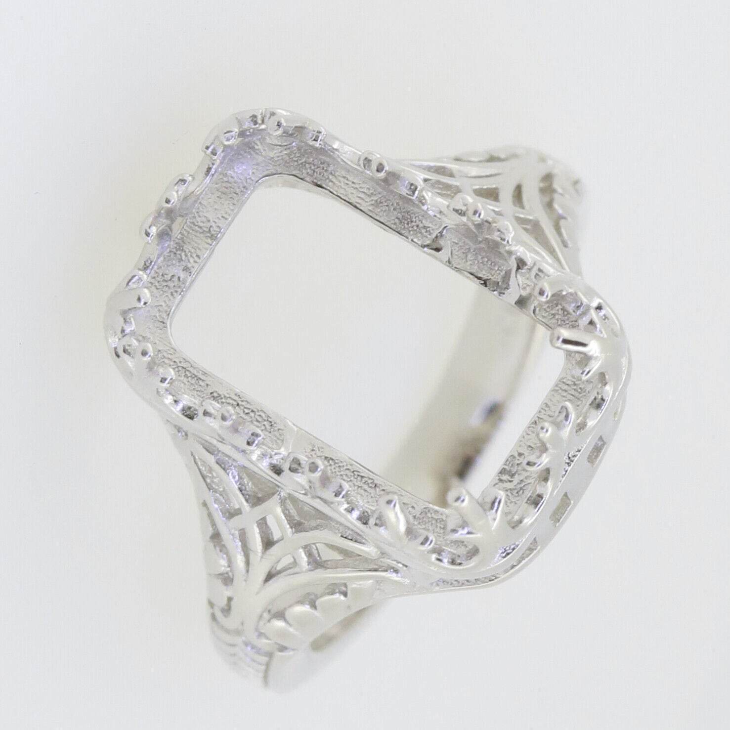 Sterling Silver Semi Mount Ring Setting Emerald OCT 16X10mm Art Deco Vintage Style - Syzjewelry