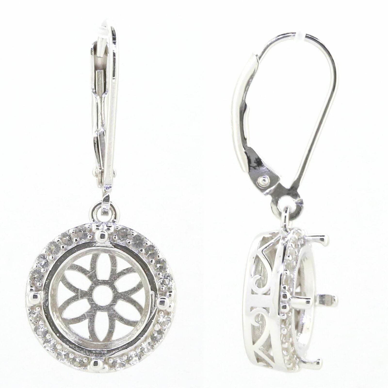 Sterling Silver Semi Mount Earrings Setting Round RD 10x10mm Halo Leverback - Syzjewelry