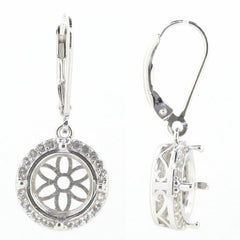 Sterling Silver Semi Mount Earrings Setting Round RD 10x10mm Halo Leverback - Syzjewelry