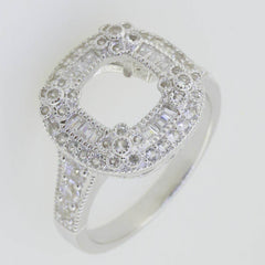 Sterling Silver Semi Mount Ring Setting Cushion CU 7X7mm White Topaz Solid - Syzjewelry