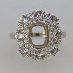 Sterling Silver Semi Mount Ring Setting Cushion CU 10x8mm Double Halo - Syzjewelry