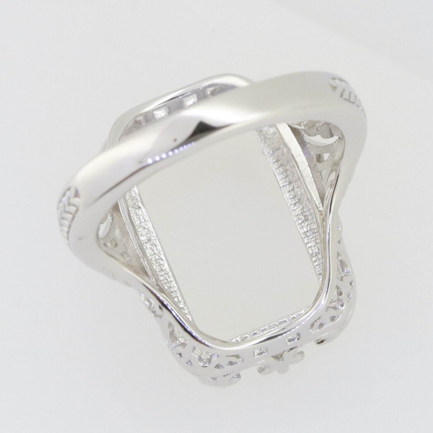 Sterling Silver Semi Mount Ring Setting Emerald OCT 18X12mm Art Deco Vintage Style - Syzjewelry