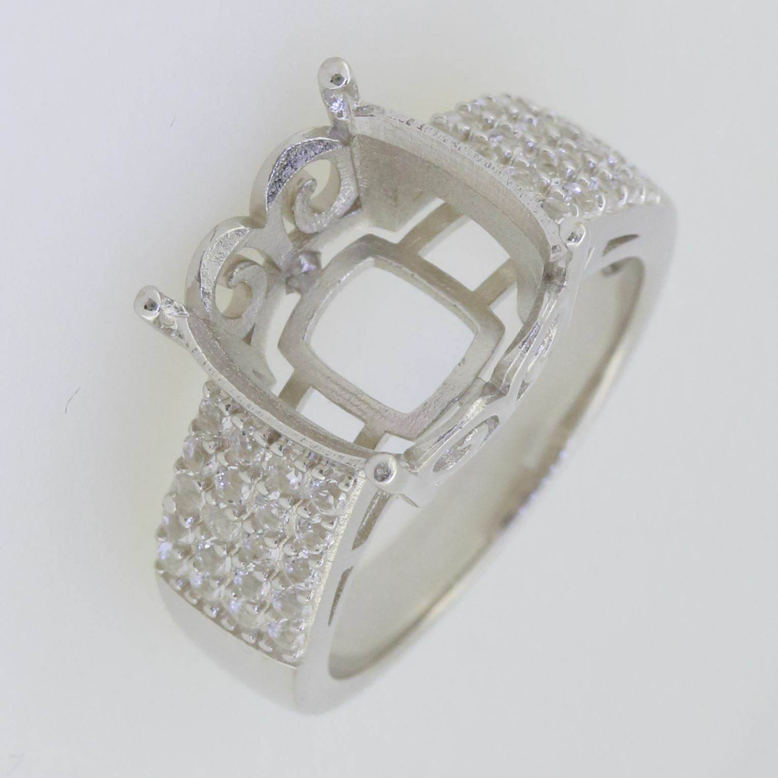 Sterling Silver Semi Mount Ring Setting Cushion CU 12X12mm Accent - Syzjewelry