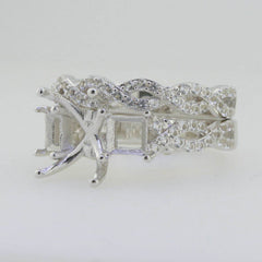 Sterling Silver Semi Mount Ring Setting Emerald OCT 10X8mm SQ5x5 3 Stone - Syzjewelry