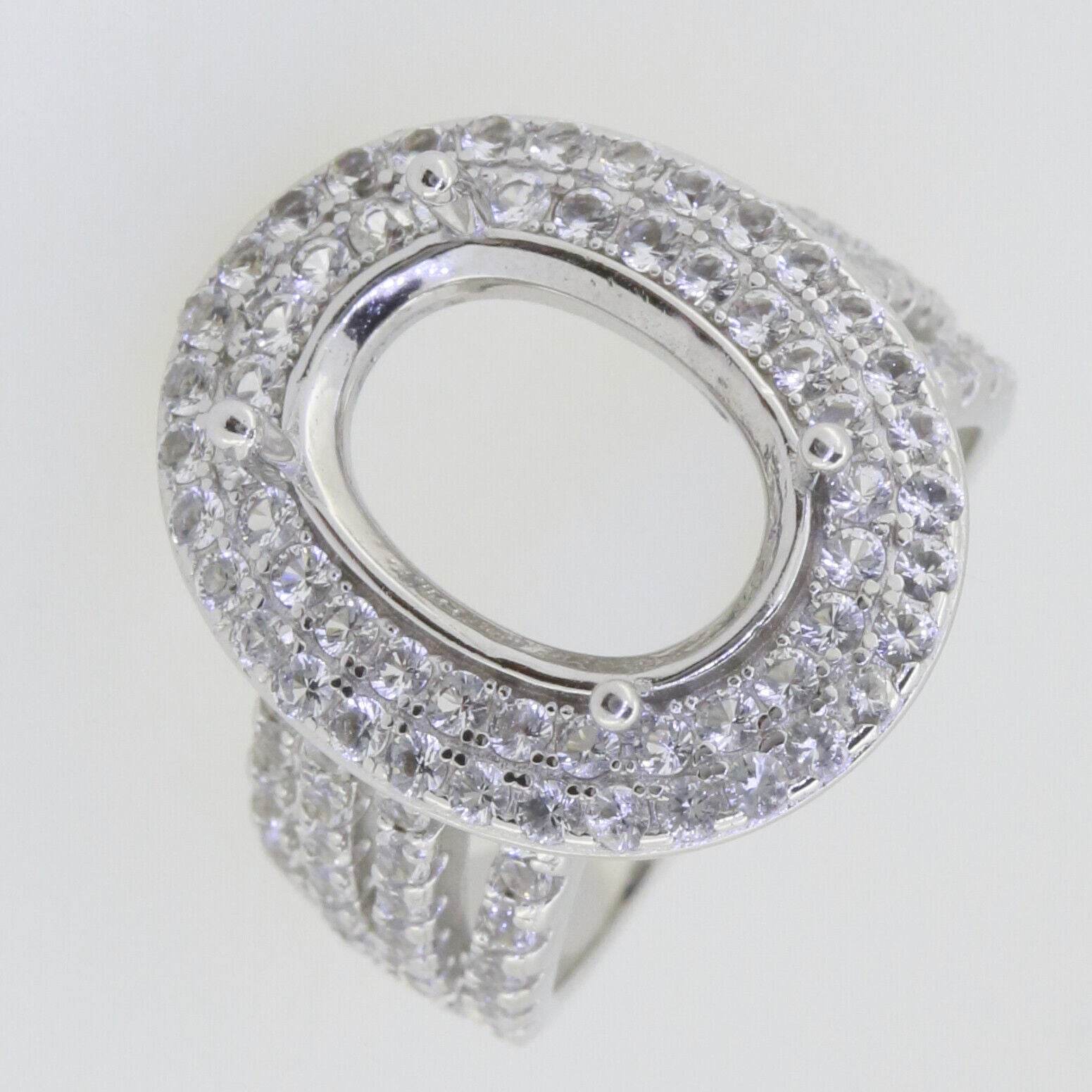 Sterling Silver Semi Mount Ring Setting Oval OV 14x10mm Halo Split Shank - Syzjewelry