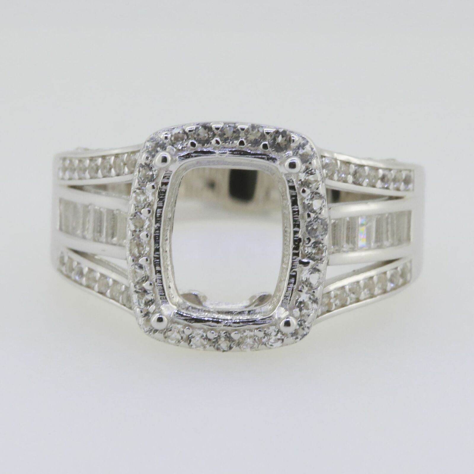 14K White Gold Semi Mount Ring Setting Cushion CU 10x8mm Split Shank Halo - Syzjewelry
