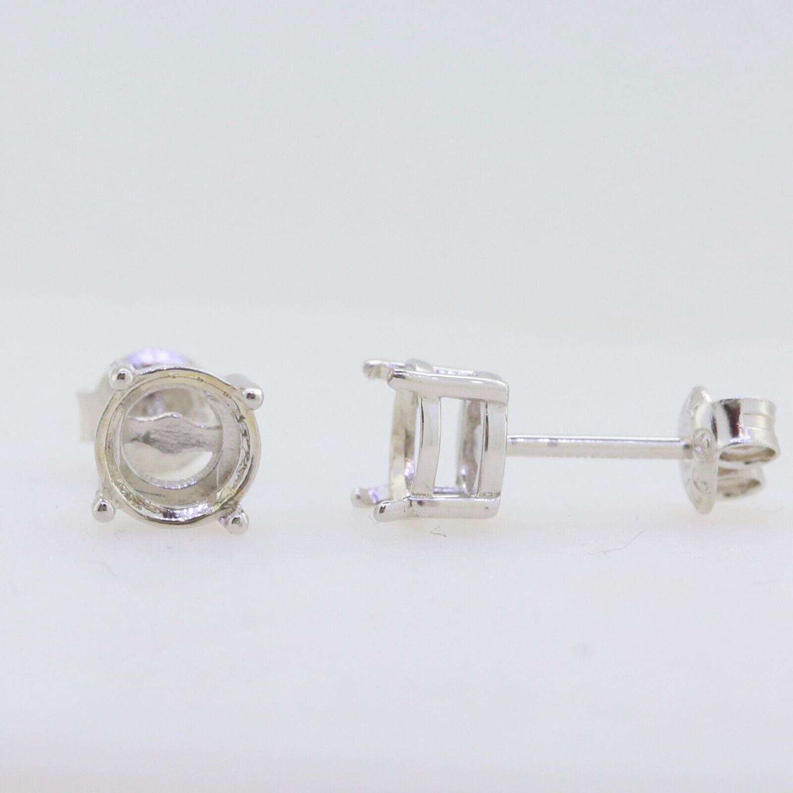 Sterling Silver Semi Mount Earrings Setting RD4x4mm Stud 4 Prongs Stud - Syzjewelry