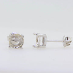 Sterling Silver Semi Mount Earrings Setting RD4x4mm Stud 4 Prongs Stud - Syzjewelry