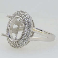 Sterling Silver Semi Mount Ring Setting Oval OV 11x9mm Double Halo Topaz - Syzjewelry