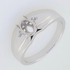 Men's Sterling Silver Semi Mount Ring Setting Oval OV 8x6mm White Topa - Syzjewelry