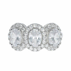 Sterling Silver Semi Mount Ring Setting OV 7X5mm 3 Stone Halo Design W - Syzjewelry