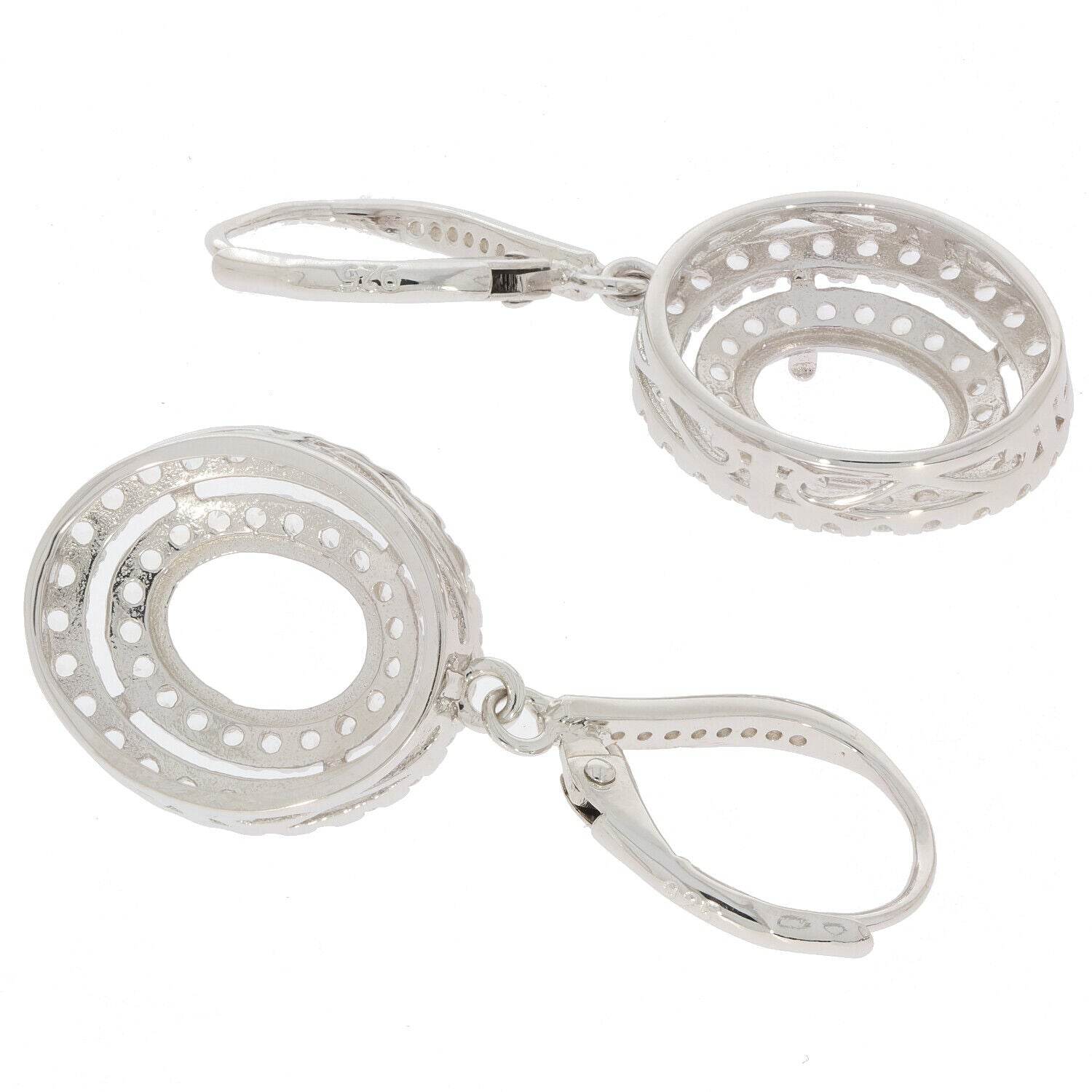 Sterling Silver Semi Mount Earrings Setting Oval OV 7X5mm Dangle Double Halo - Syzjewelry