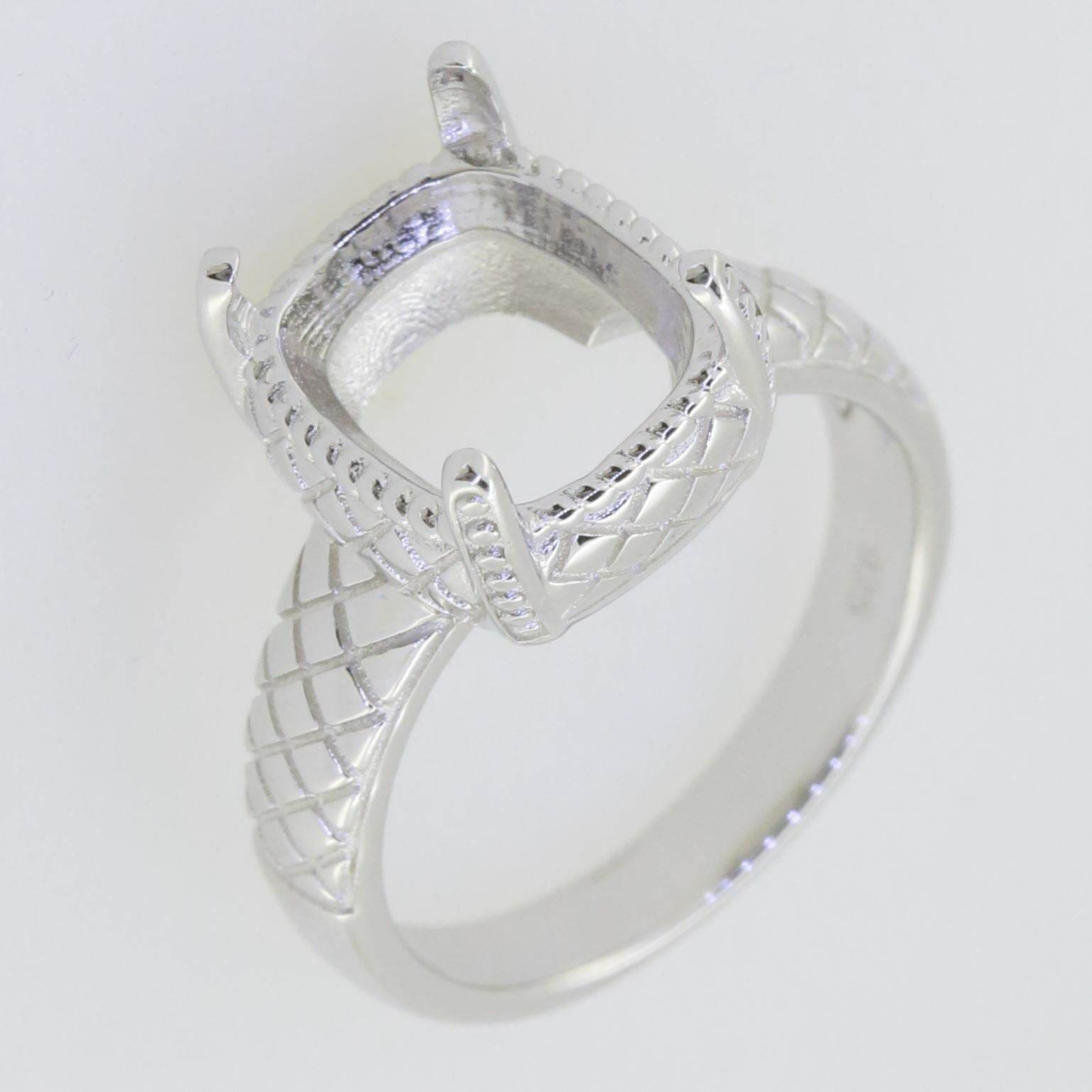 Sterling Silver Semi Mount Ring Setting Cushion CU 11X9mm White Topaz - Syzjewelry