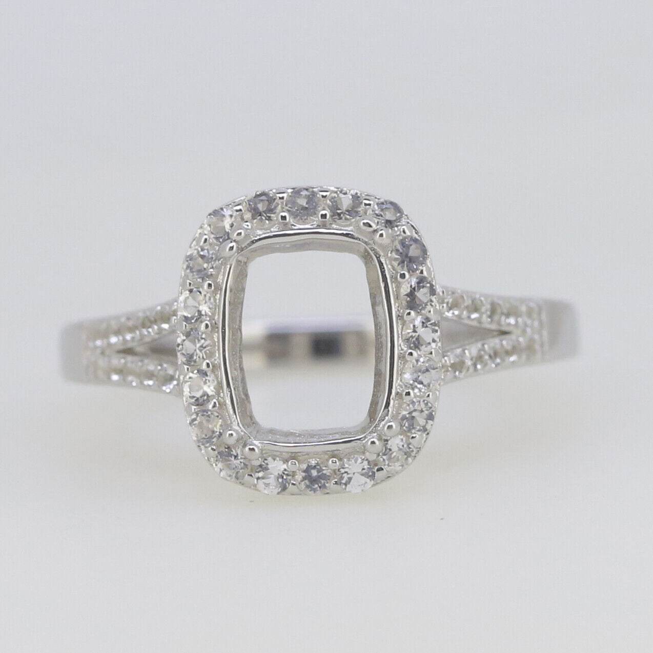 Sterling Silver Semi Mount Ring Setting Cushion CU 9x7mm Halo W/ Topaz - Syzjewelry