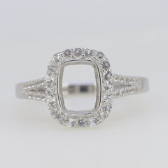 Sterling Silver Semi Mount Ring Setting Cushion CU 9x7mm Halo W/ Topaz - Syzjewelry