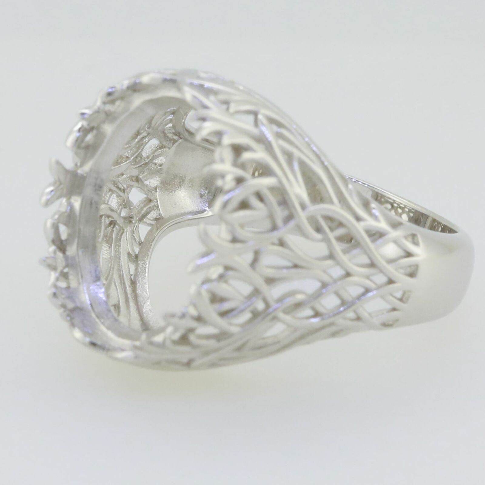 14K White Gold Semi Mount Ring Setting Oval OV 16x12mm Art Deco Style - Syzjewelry