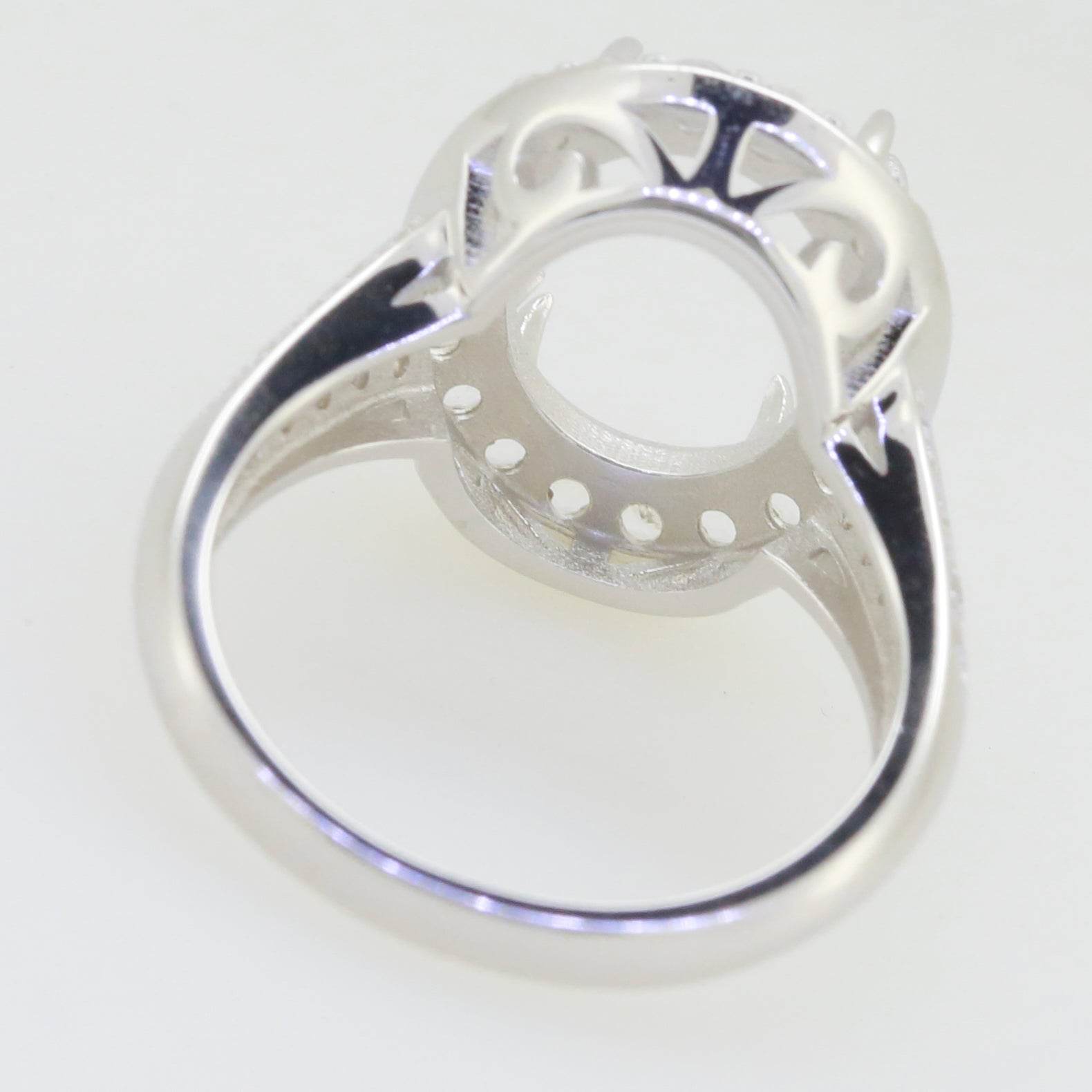 Sterling Silver Semi Mount Ring Setting Oval OV 13x10mm White Topaz - Syzjewelry