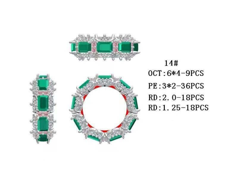 Sterling Silver Semi Mount Ring Setting Emerald OCT 6X4mm PE3x2 RD2 Eternity - Syzjewelry
