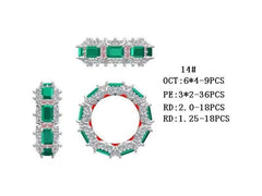 Sterling Silver Semi Mount Ring Setting Emerald OCT 6X4mm PE3x2 RD2 Eternity - Syzjewelry