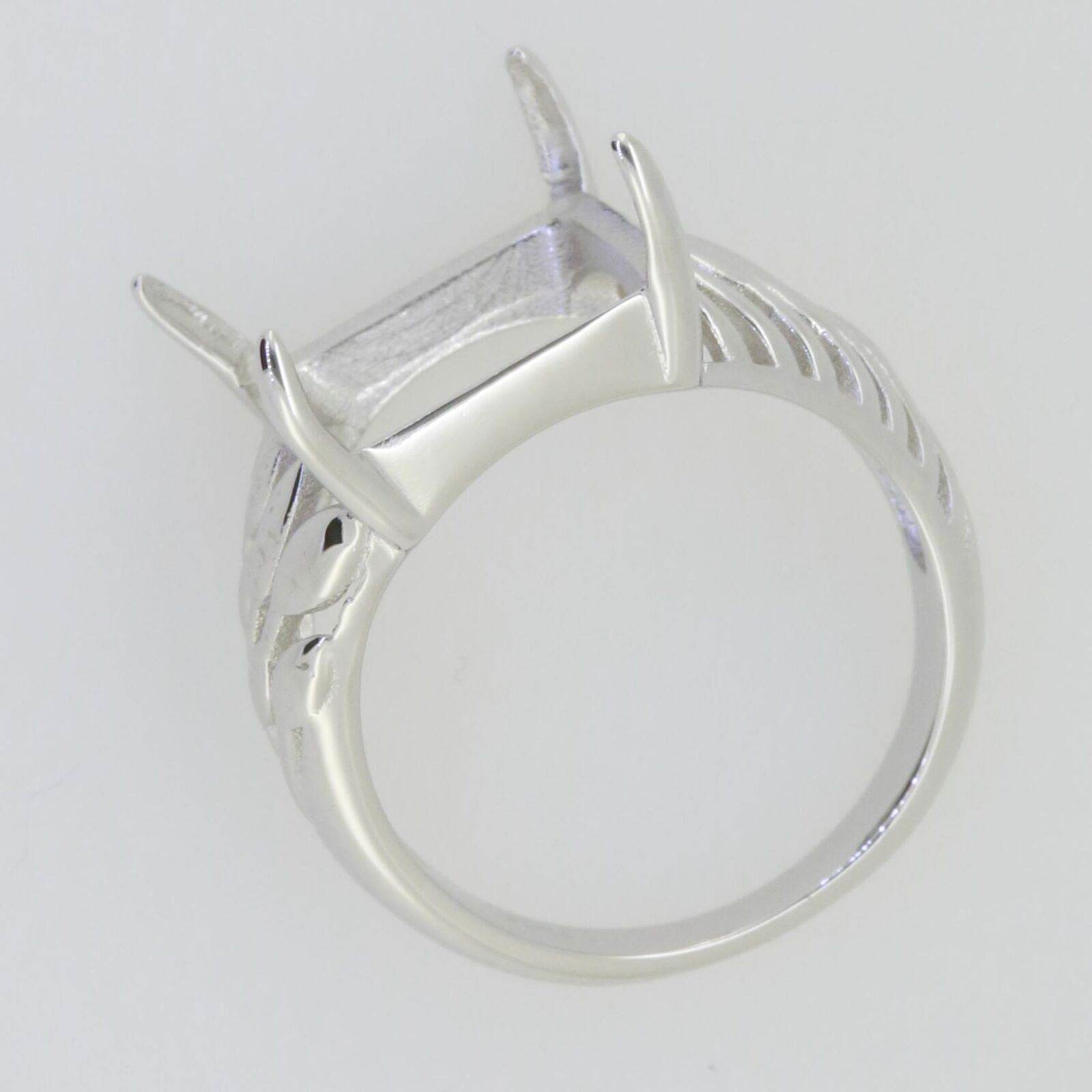 14K White Gold Semi Mount Ring Setting Cab Emerald OCT 14X12mm - Syzjewelry