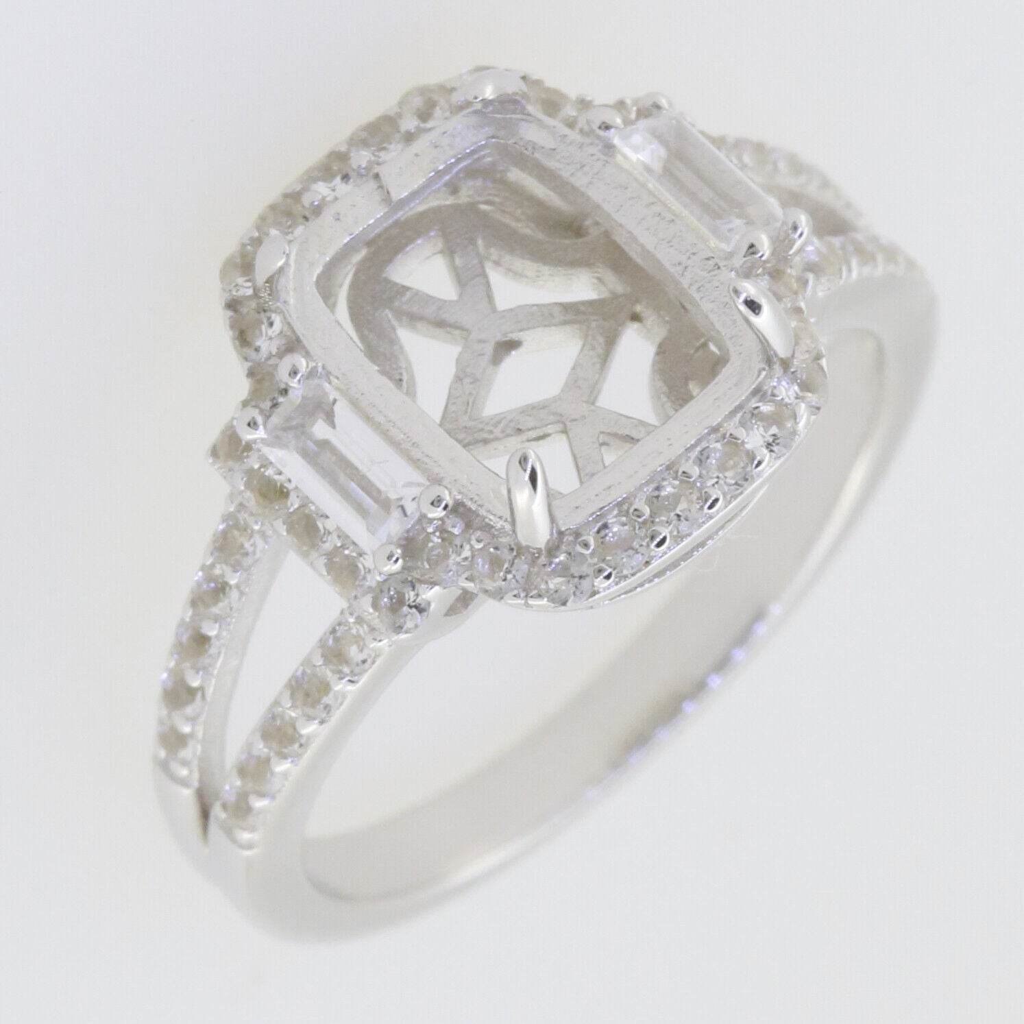 Sterling Silver Semi Mount Ring Setting Cushion CU 10x8mm Halo Split S20538 - Syzjewelry