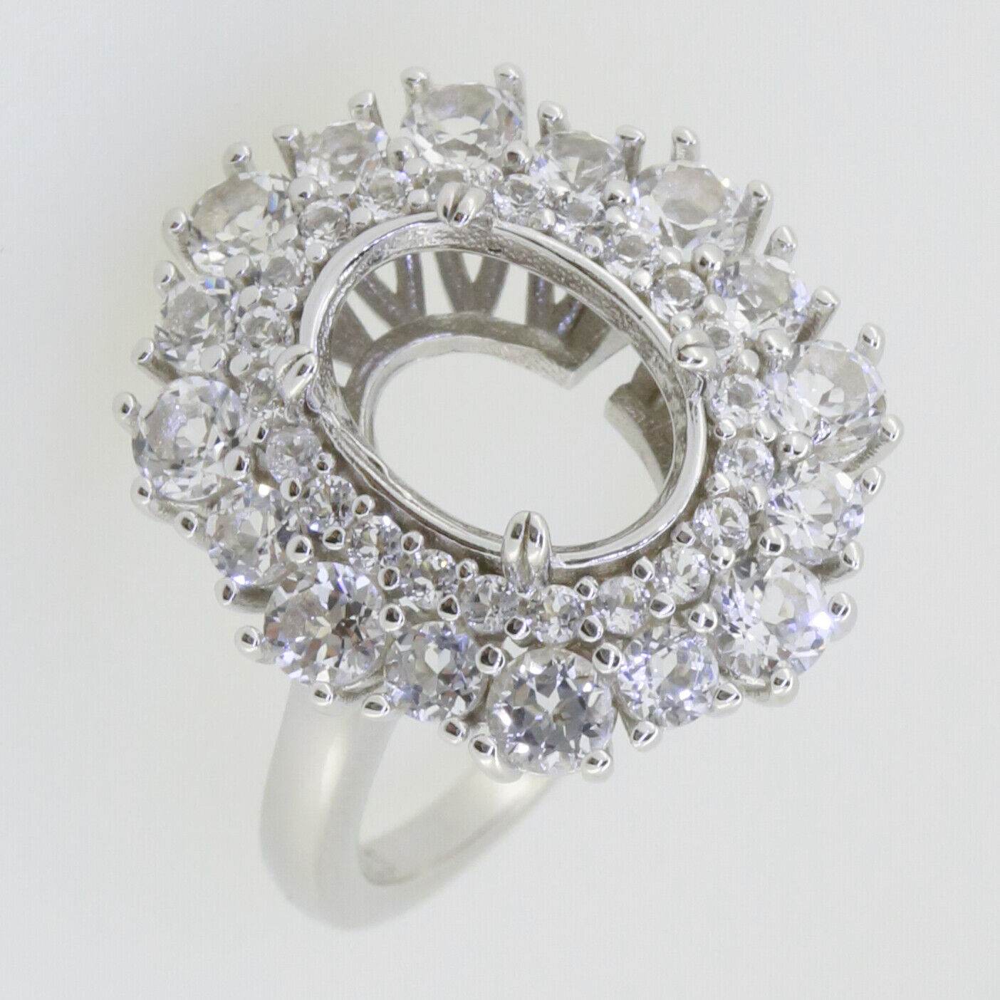 Sterling Silver Semi Mount Ring Setting Oval OV 12x8mm Double Halo White Topaz - Syzjewelry