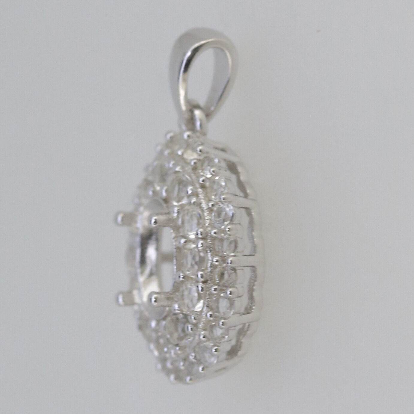 Sterling Silver Semi Mount Pendants Setting OV 7x5mm White Topaz Double Halo - Syzjewelry