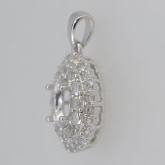 Sterling Silver Semi Mount Pendants Setting OV 7x5mm White Topaz Double Halo - Syzjewelry