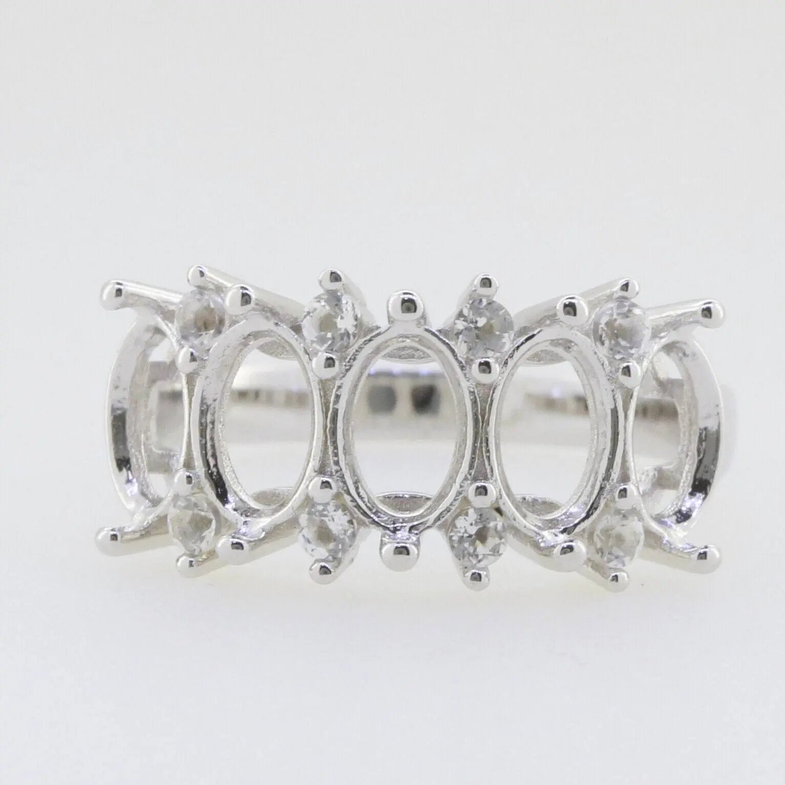 Sterling Silver Semi Mount Ring Setting Oval OV 7x5mm Multi Stone Band - Syzjewelry