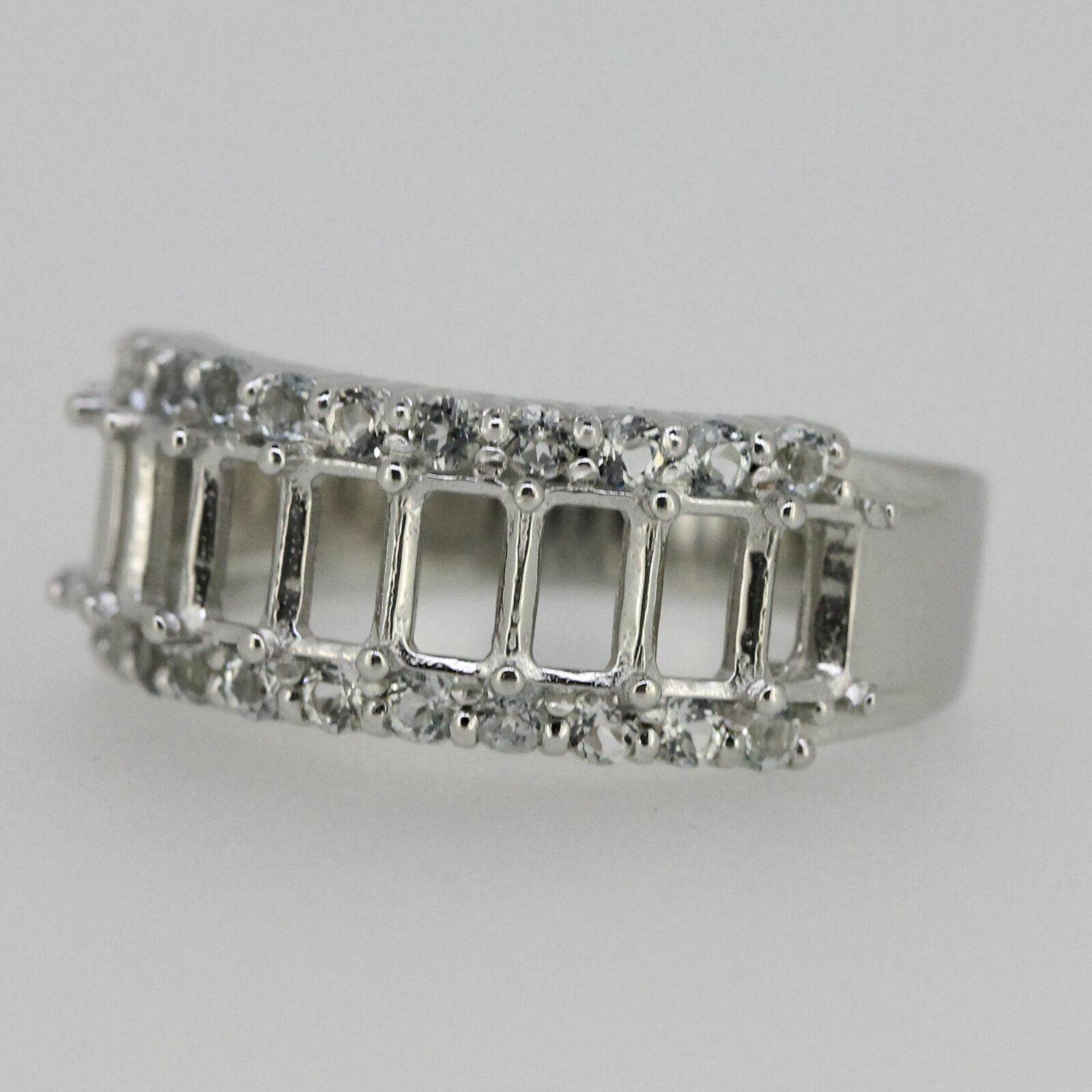 Sterling Silver Semi Mount Ring Setting Emerald Oct 5x3mm Natural Aquamarine - Syzjewelry