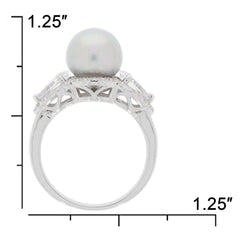 Sterling Silver Semi Mount Ring Setting Round RD 9X9mm Pearl 3 Stone Halo w/ White Topaz - Syzjewelry