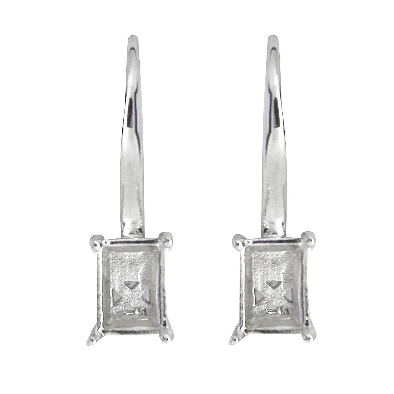 Sterling Silver Semi Mount Earrings Setting Emerald OCT 7x5 mm Leverback - Syzjewelry