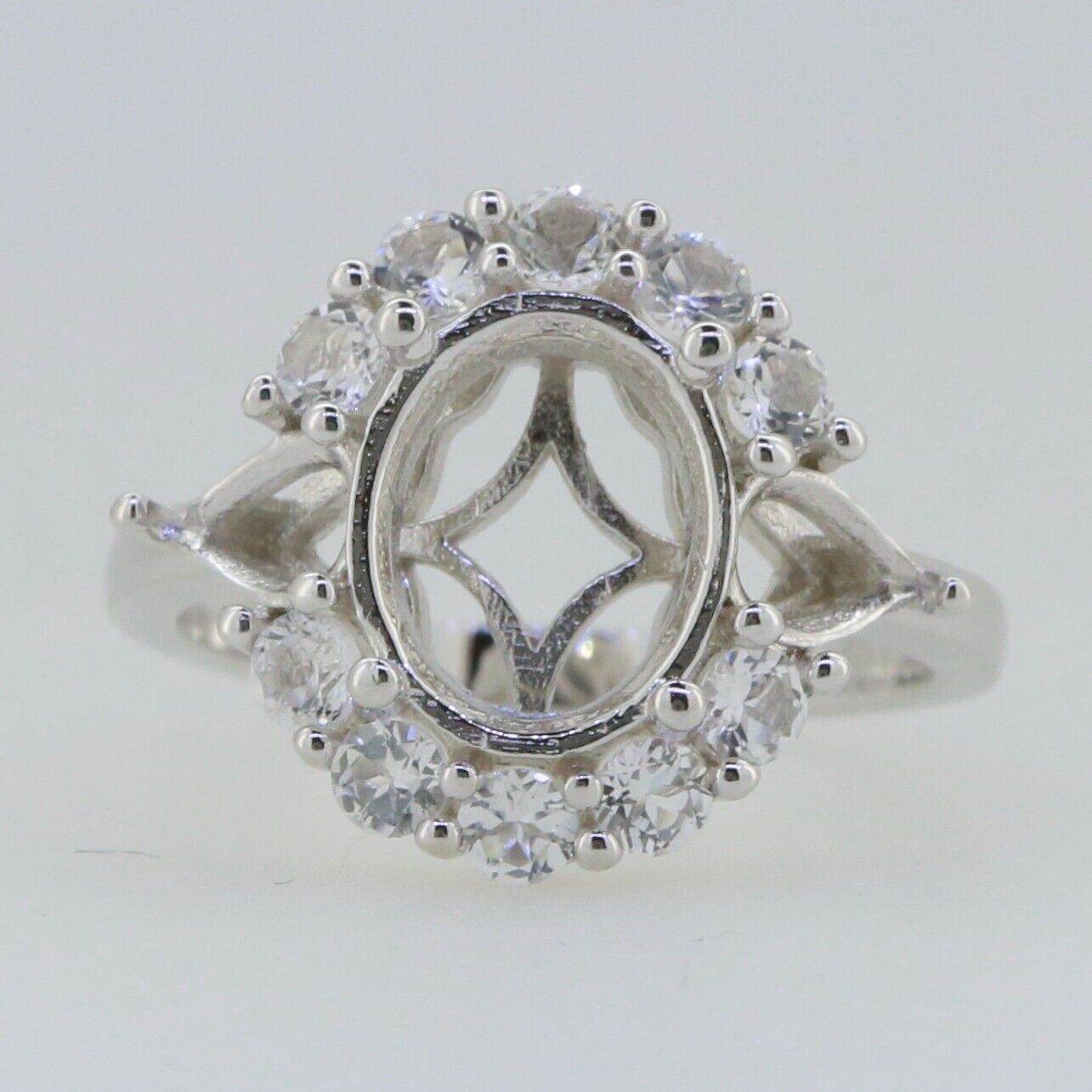 Sterling Silver Semi Mount Ring Setting Oval OV 11x9mm PE 6x4mm White Topaz - Syzjewelry
