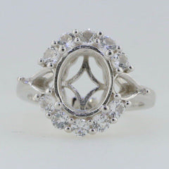 Sterling Silver Semi Mount Ring Setting Oval OV 11x9mm PE 6x4mm White Topaz - Syzjewelry