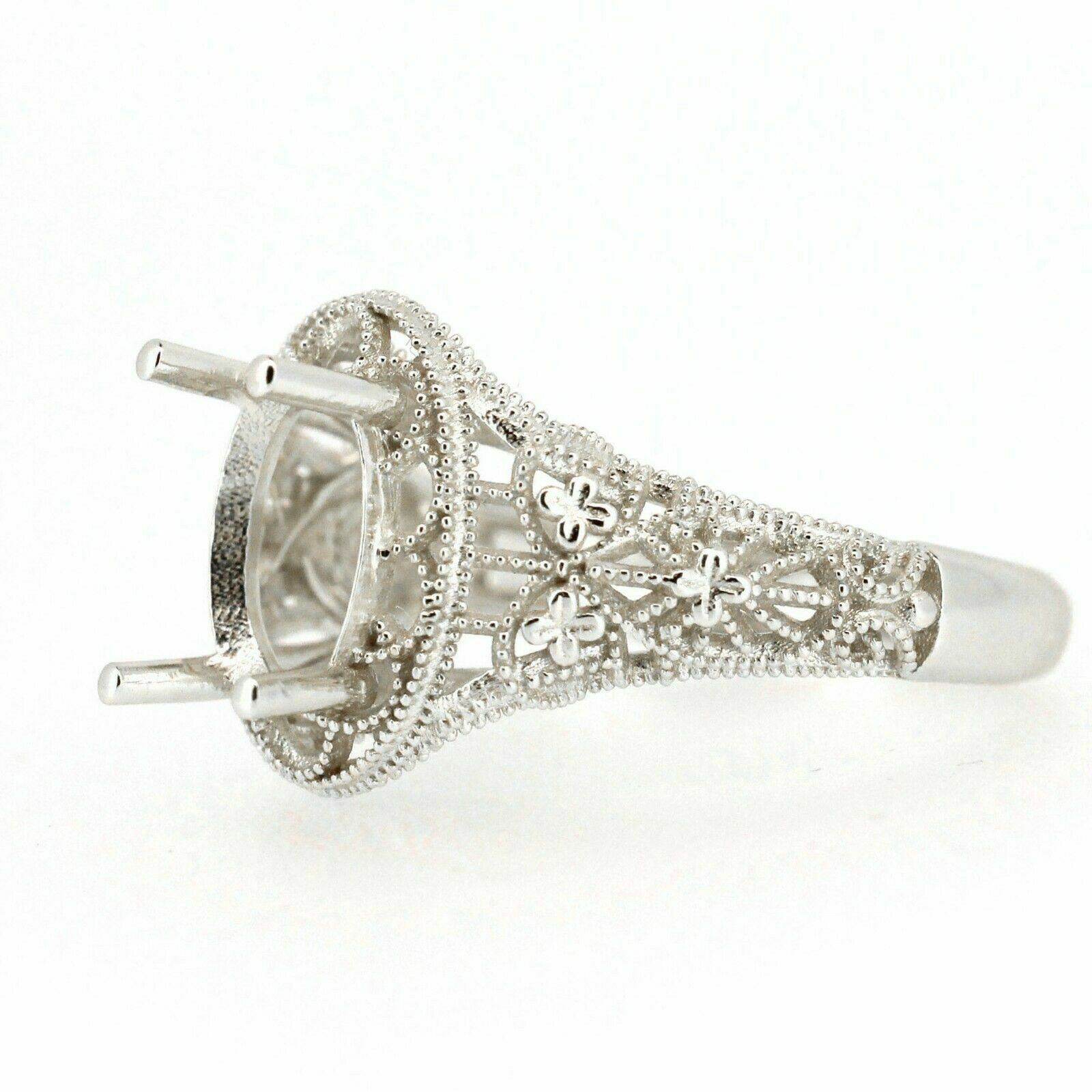 Filigree Sterling Silver Semi Mount Ring Setting Oval OV 9x7mm Vintage Repro - Syzjewelry