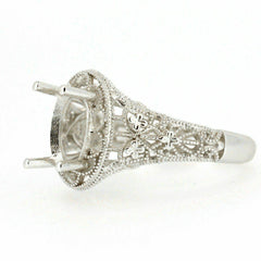 Filigree Sterling Silver Semi Mount Ring Setting Oval OV 9x7mm Vintage Repro - Syzjewelry