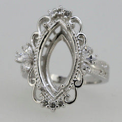 Sterling Silver Semi Mount Ring Setting Marquise MQ 20x10mm Fleur Di White Topaz - Syzjewelry