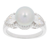 Sterling Silver Semi Mount Ring Setting Round RD 9X9mm Pearl 3 Stone Halo w/ White Topaz - Syzjewelry