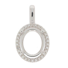 Sterling Silver Semi Mount Pendant Setting Oval OV 11X9mm Halo Topaz D-PJC41 - Syzjewelry