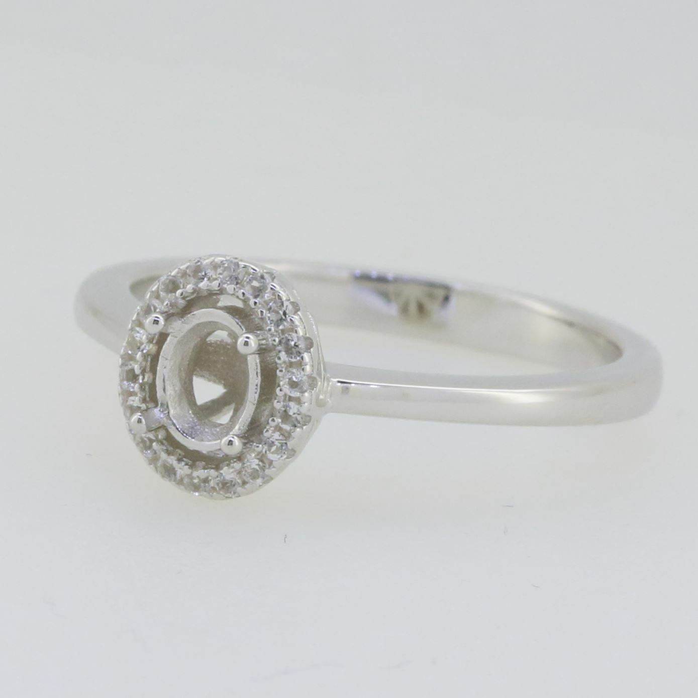 14K White Gold Semi Mount Ring Setting Oval OV 5X4mm Halo Solitaire PJC14645R14K - Syzjewelry