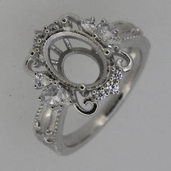 Sterling Silver Semi Mount Ring Setting Oval OV 12x8mm Art Deco Style - Syzjewelry